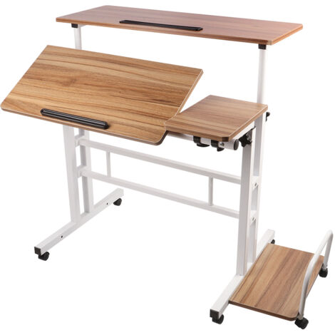 Bureau d'ordinateur avec plateau réglable en hauteur et inclinable, 80x60 cm, Poste de travail pour ordinateur portable, sur roulettes, adapté Pour la maison et le bureau (1/5)