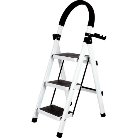 Escabeau 3 marches - Marchepied pliable - Pliage sécurisé - Rangement facile - Charge maximale 150 kg