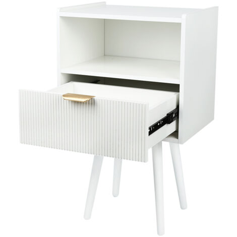 Tables de Chevet, avec Tiroir et Compartiment Ouvert, Pieds en Bois, 40x30x66cm (1/5)