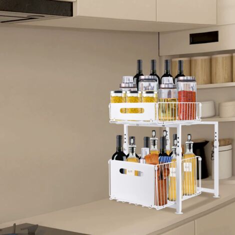 Etagère De Rangement Sous Évier 2 Niveaux RELOVE - Acier Carbone Épaissi, Porte-Ustensiles Multifonction