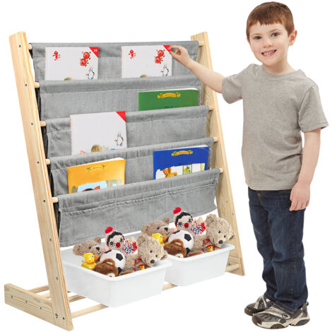 Bibliothèque Étagère à Livres pour Enfants Porte-revues 4 Compartiments,69x33x78cm (1/5)