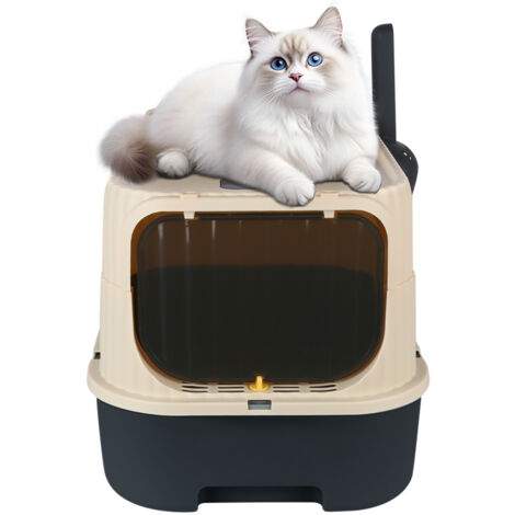 Bac à Litière Chat Fermé avec Pelle - Grande Maisonnette Hygiénique et Discrète pour Chat - 37x49x37 cm - Design Moderne et Élégant