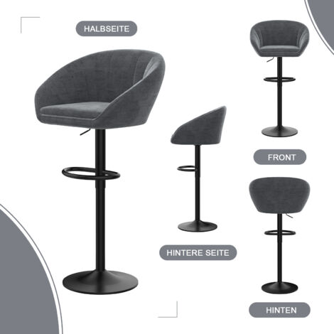 WOLTU BH438gr-2 Lot de 2 tabourets de bar réglables en hauteur avec dossier et repose-pieds en lin Gris