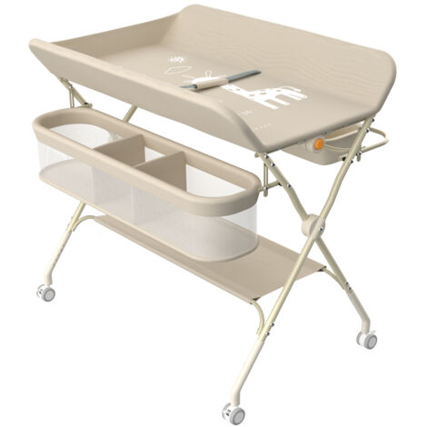 Table à Langer Mobile Pliable 3 En 1 Noire - Hauteur Réglable Avec Roulettes Et Panier