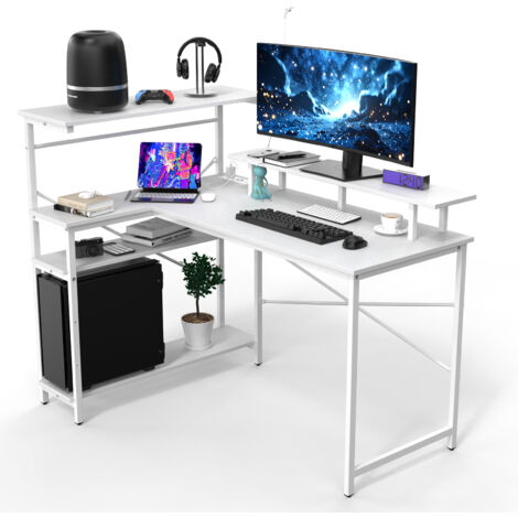 Bureau en L avec Étagère de Rangement  Bureau Gamer et Bureau PC  100x55x75cm  Normes Européennes