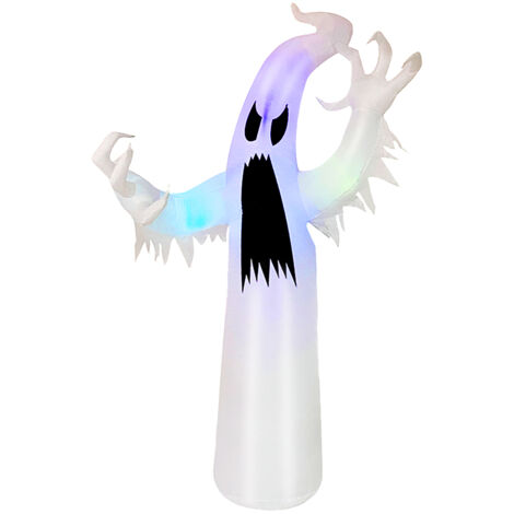 Fantôme d’Halloween 2,4 m, Décoration extérieure Spectre Blanc, Gonflable avec lumières LED intégrées à Changement de Couleur, idéal pour Les arrière-Cours, Les Jardins et Les pelouses (1/5)