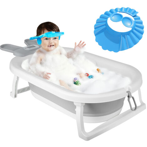 Baignoire Bébé Pliable XXL Avec Etagère De Bain Bebe Et Thermomètre Intégré Et Chapeau de bébé - Baignoire Enfant Avec Siege De Bain Pour Bebe