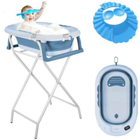 Baignoire Bébé Pliable XXL Avec Coussin De Bain Bebe Et Thermomètre Intégré  Et Chapeau de bébé - Baignoire Enfant Avec Siege De Bain Pour Bebe - baignoire Bebe Sur Pied