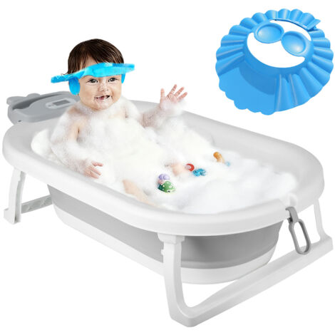 Baignoire Bébé Pliable XXL Avec Etagère De Bain Bebe Et Thermomètre Intégré Et Chapeau de bébé - Baignoire Enfant Avec Siege De Bain Pour Bebe