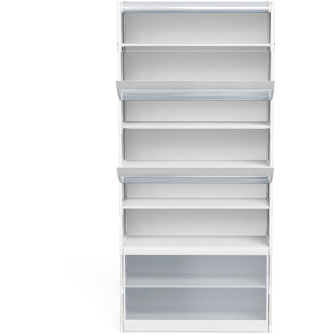 Armoire à chaussures 8 couches Blanc 139 x 64 x 30 cm – Tubes en Métal + Plastique – Avec porte en PVC translucide – Capacité 24 paires (1/5)