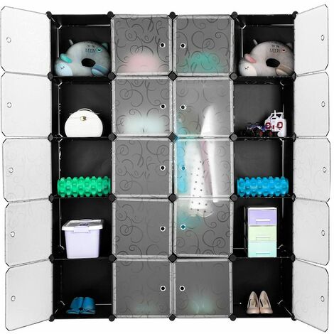 20 Cube Armoire de Chambre avec porte Meuble de Rangement avec Penderie  Modulable Tige à Vêtements