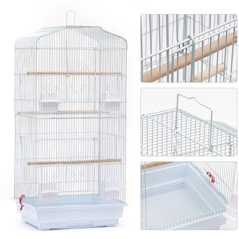 Cage pour Oiseaux Volière de Perroquet Canaries Perruche Canaris avec 2  mangeoires, 3 perchoirs Noir