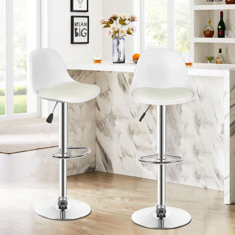 Sifree – Tabouret de bar réglable 83-104 cm – Lot de 2 – Pivotant 360° avec dossier et repose-pieds – Design scandinave blanc (1/5)