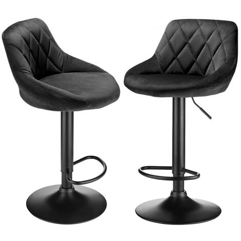 Lot de 2 Tabouret de bar Chaise en velours 89 - 109 cm noir (1/5)