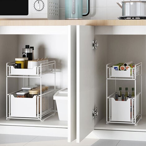 WENKO Rangement placard cuisine coulissant Wanja, 2 tiroirs de rangement de  cuisine coulissant, idéal pour l'aménagement des placards de cuisine