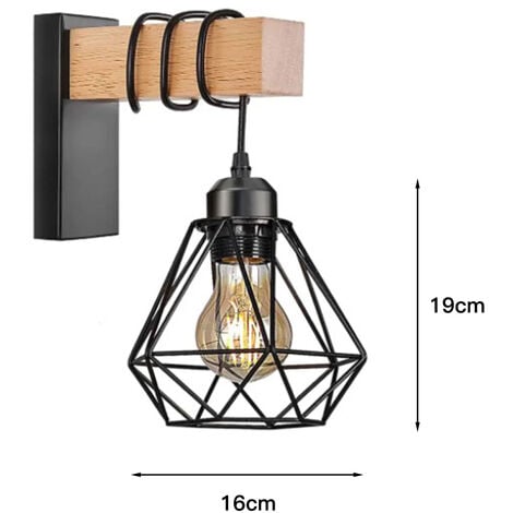 SiFree® Lot de 2 Applique Murale Intérieur Vintage Industrielle Lampe Murale E27 Luminaire Abat-jour en Métal avec Support en Bois pour Salon Couloir Bar 16  19 cm