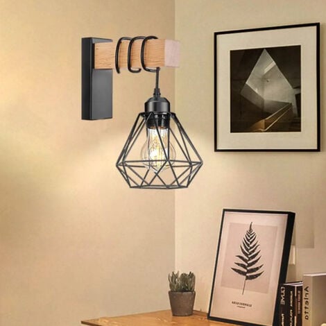 SiFree® Lot de 2 Applique Murale Intérieur Vintage Industrielle Lampe Murale E27 Luminaire Abat-jour en Métal avec Support en Bois pour Salon Couloir Bar 16  19 cm