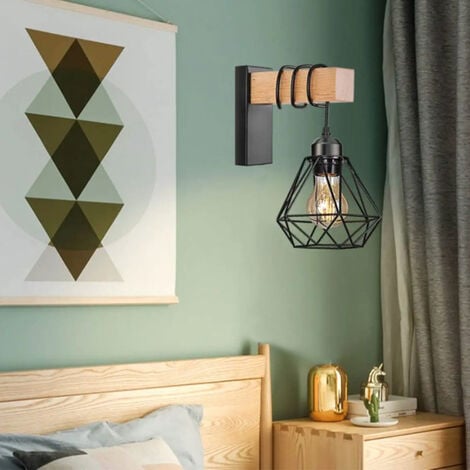 SiFree® Lot de 2 Applique Murale Intérieur Vintage Industrielle Lampe Murale E27 Luminaire Abat-jour en Métal avec Support en Bois pour Salon Couloir Bar 16  19 cm