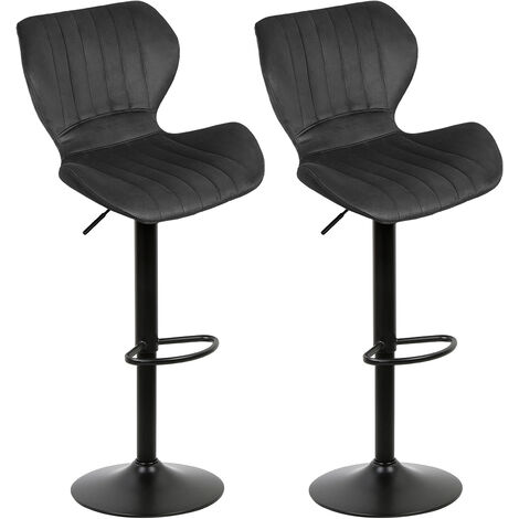 Tabourets de Bar, Lot de 2 chaises Haute, Siège pour Cuisine rétro, avec Structure métal, revêtement Velours, Repose-Pieds, Hauteur réglable (1/5)