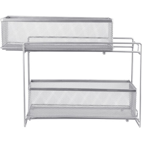 Étagère De Rangement Sous Évier HUOLE 2 Niveaux - Avec Tiroir Coulissant Acier Inoxydable 40x25.5x39.5cm Noir