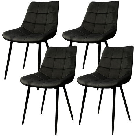 Lot de 4 Chaises de salle à manger, Siège moderne chaise à carreaux, rembourrées,surface en velours lisse-charge 120 kg- avec pieds en fer, noir (1/5)