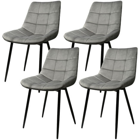 Lot de 4 Chaises de salle à manger, Siège moderne chaise à carreaux, rembourrées, surface en velours lisse-charge 120 kg-avec pieds en fer, gris clair (1/5)