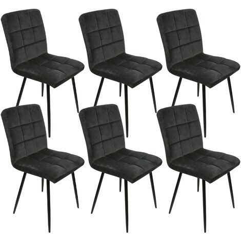 Lot de 6 Chaise de salle à manger,chaises en velours, Siège rembourrée, tissu imitation daim, pieds en métal, charge 120 kg, pour salle à manger, salon, chambre, noir (1/5)
