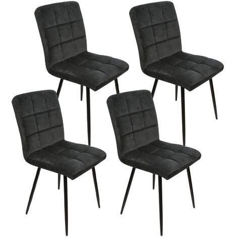 Lot de 4 Chaise de salle à manger, chaises en velours, Siège rembourrée, tissu imitation daim, pieds en métal, charge 120 kg, pour salle à manger, salon, chambre, noir (1/5)