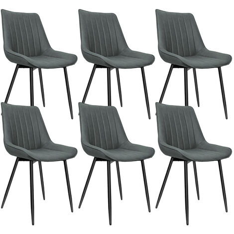 6× Chaise de Salle à Manger Toile technique et jambe de fer rayures verticales (gris foncé)charge 120 kg, pour salon, chambre (1/5)