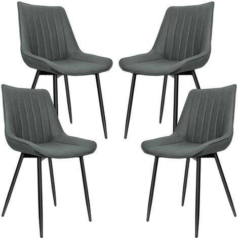 4 Chaise de Salle à Manger Toile technique et jambe de fer rayures verticales (gris foncé)charge 120 kg, pour salon, chambre (1/5)