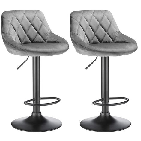 Lot de 2 Tabouret de Bar Tabouret de Cuisine Tabouret de Bar en Velours, gris clair Chaise Bar Cuisine, Réglable en Hauteur et Rotatif à 360°, Chaise de Bar avec Repose-Pieds en Métal (1/5)
