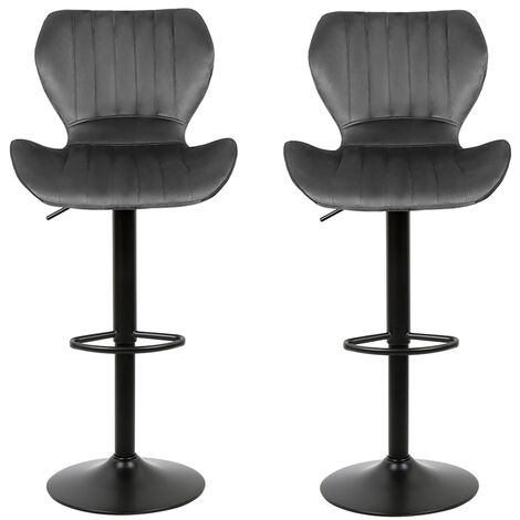Tabourets de Bar, Lot de 2 chaises Haute,gris foncé Siège pour Cuisine, avec Structure métal, revêtement Velours, Repose-Pieds, Hauteur réglable (1/5)