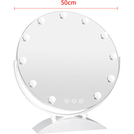 Miroir Maquillage Lumineux Led 18 Ampoules 3 Couleurs Luminosité Ajustables  Ecran Tactile & Loupe de Grossissant 10X blanc 80cm x 58cm FENCHILIN