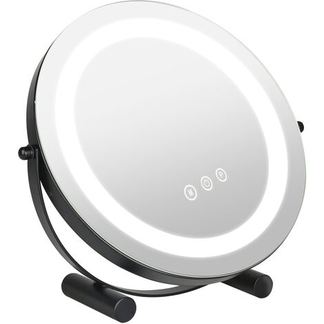 Miroir de maquillage, miroir de maquillage rond rotatif, 3 Couleurs Luminosité Ajustables - diamètre 30cm