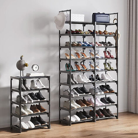 Étagère à Chaussures Métal à 9 Niveaux, Meuble de Rangement Polyvalent