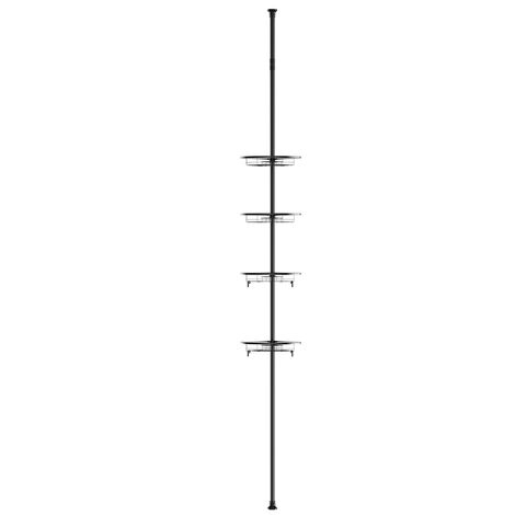 Étagère de Douche pour Salle de Bain Étagère d'angle en inox de qualité supérieure assortie d’un mât télescopique pour un montage variable sur une hauteur de pièce d’environ 110 à 280 cm avec 4 acier (1/5)