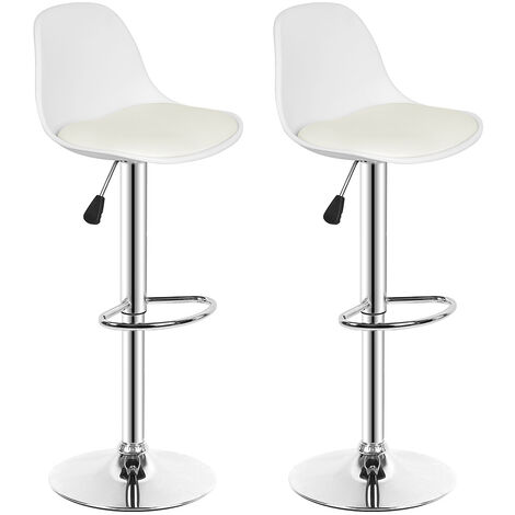 Tabourets de Bar chaise haute Lot de 2 Hauteur réglable Assise rembourrée 360° Pivotant pour Cuisine Bar Blanc la hauteur est 83-103cm (1/5)