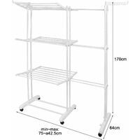 Sifree – Etendoir à linge pliable 6 niveaux – Matériau acier au carbone – 170 cm de hauteur – Roulettes pour mobilité – Charge max 30 kg
