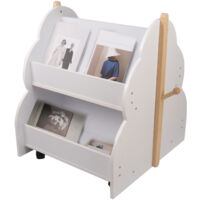 Bibliothèque Enfant 4 Cases avec Roulettes - Meuble Rangement Jouets en Bois Massif Étagère Montessori Modulable pour Chambre d'Enfants (L 50 x H 61 cm)