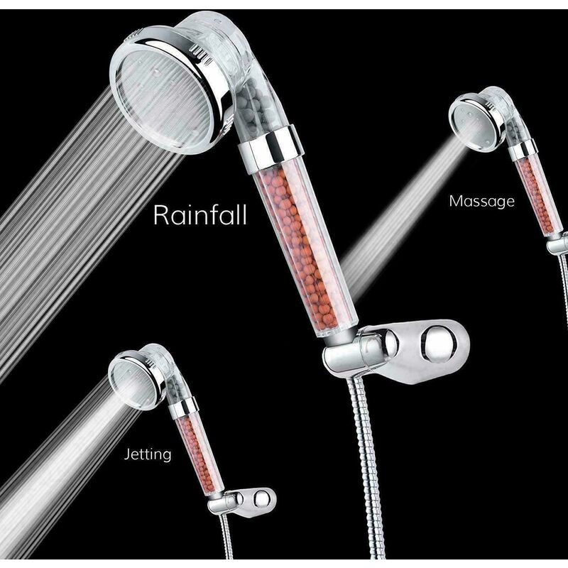 3 modi bagno spruzzo doccia a telefono sostituzione filtro Ionic 200% ad alta pressione 30% risparmio acqua spa soffione doccia a cascata per pelli secche e capelli 3 funzioni Ionic soffione doccia 