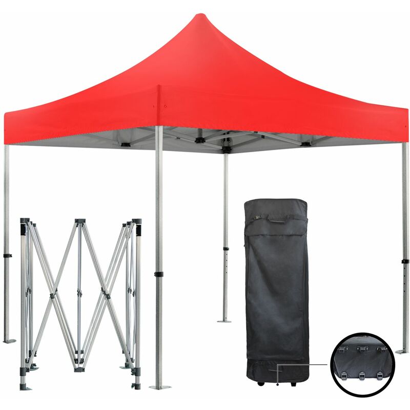 Carpa de Recepción Barnum plegable 3x3m 50mm aluminio premium PRO 520Gr / m2 impermeable roja Calidad