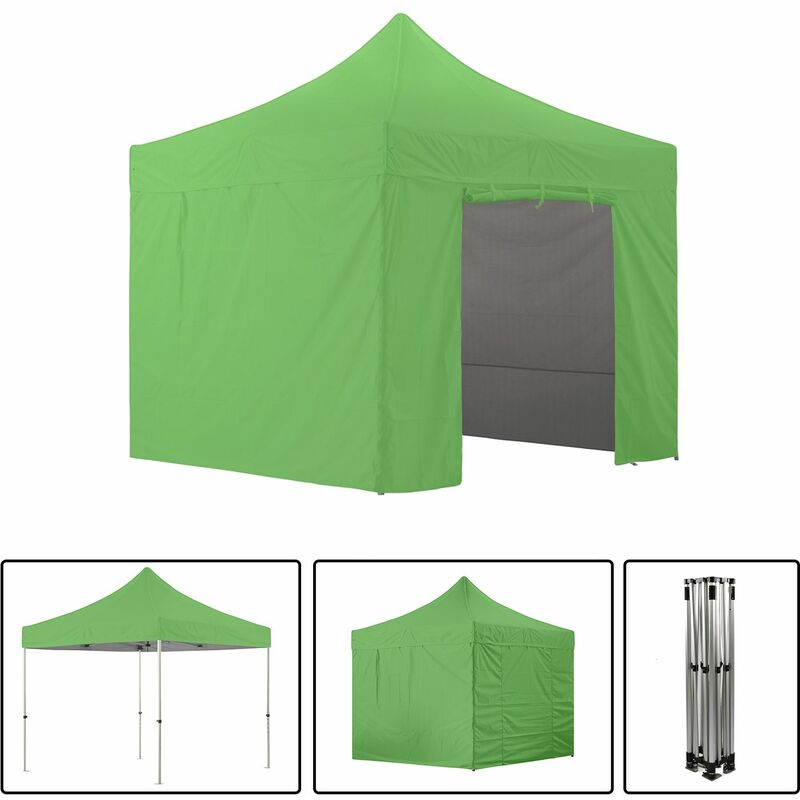 Carpa plegable verde con 4 paredes desmontables 3x3m SUPER Robusto Tubo de aluminio de 40mm Lona plegable Barnum impermeable 420D + Bolsa