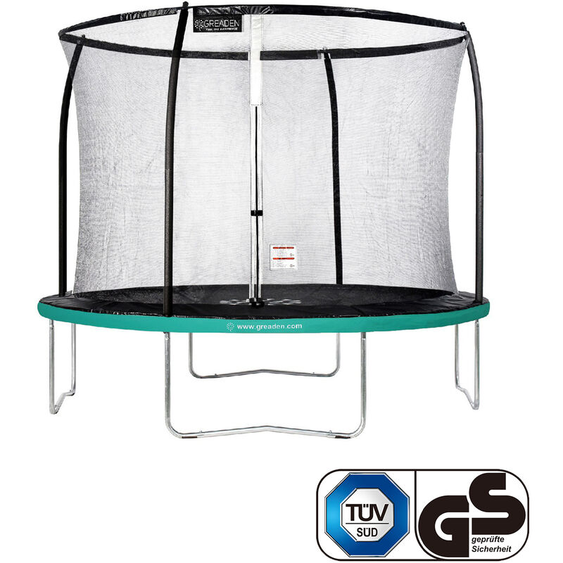 Trampolín 305cm, Certificación GS/TÜV/CE Por Seguridad Probado, Exterior Equipo Jardín,Normas de la UE GREADEN ,Verde