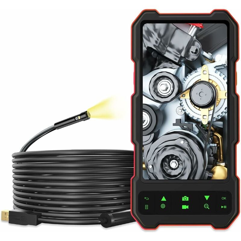 Cámara endoscópica industrial de doble lente 1080P HD, cámaras de inspección con pantalla IPS de 4,5", resistente al agua IP67 + 4 brillos + cable semirrígido + tarjeta TF 16G 5 metros