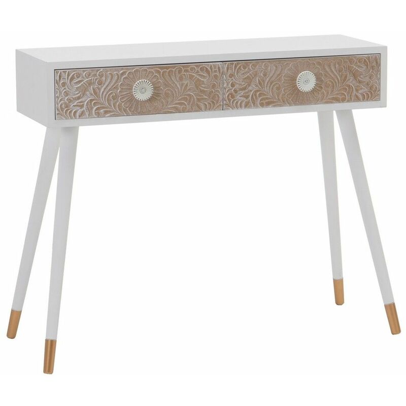 Lolahome Consola Grabada shabby chic blanca y natural de madera pino 90x28x77 cm dos