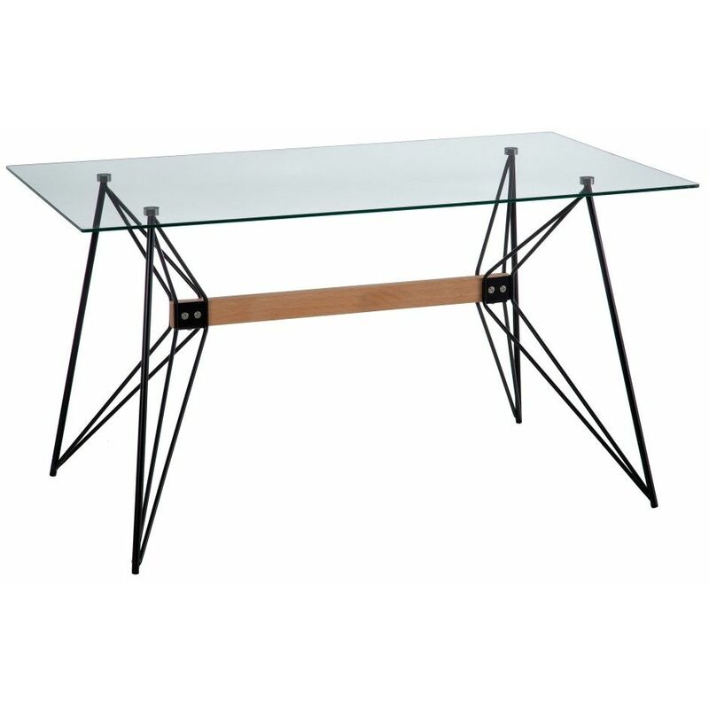 Lolahome Mesa De comedor cristal y metal negra 140x80x75