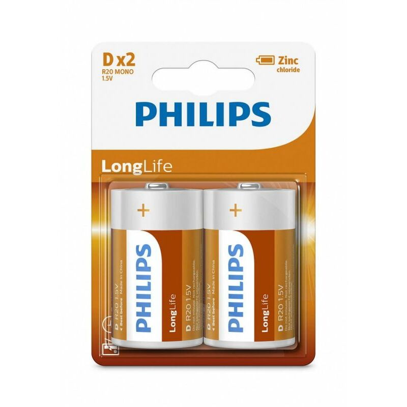 Philips Pilas Alcalinas LR20/ D 1.5V Blister 2 uds 