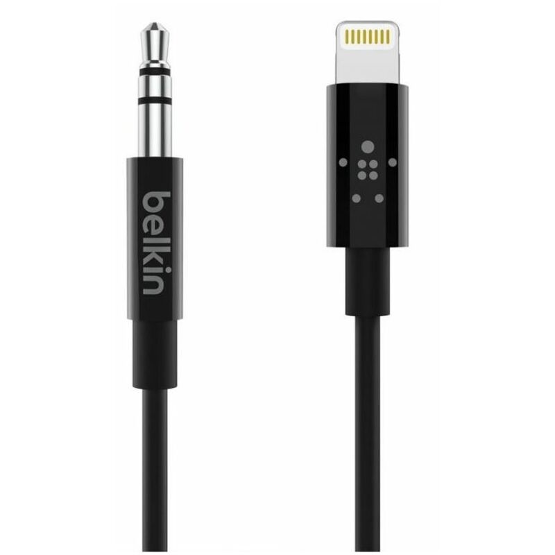 Belkin - Cable de Audio de 3,5 mm con Conector Lightning (Cable de Lightning a Auxiliar para iPhone, certificación MFi, 0,9 Metros) Negro