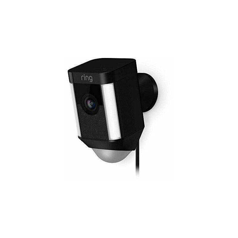 Ring Spotlight Cam con cable - Cámara de seguridad 1080 HD con foco LED, comunicación bidireccional, alarma y conexión wi-fi, enchufe europeo, negra