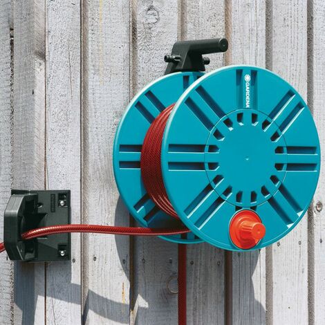 GARDENA 115' ft. Wall Mounted Retractable Hose Reel, Black and Turquoise